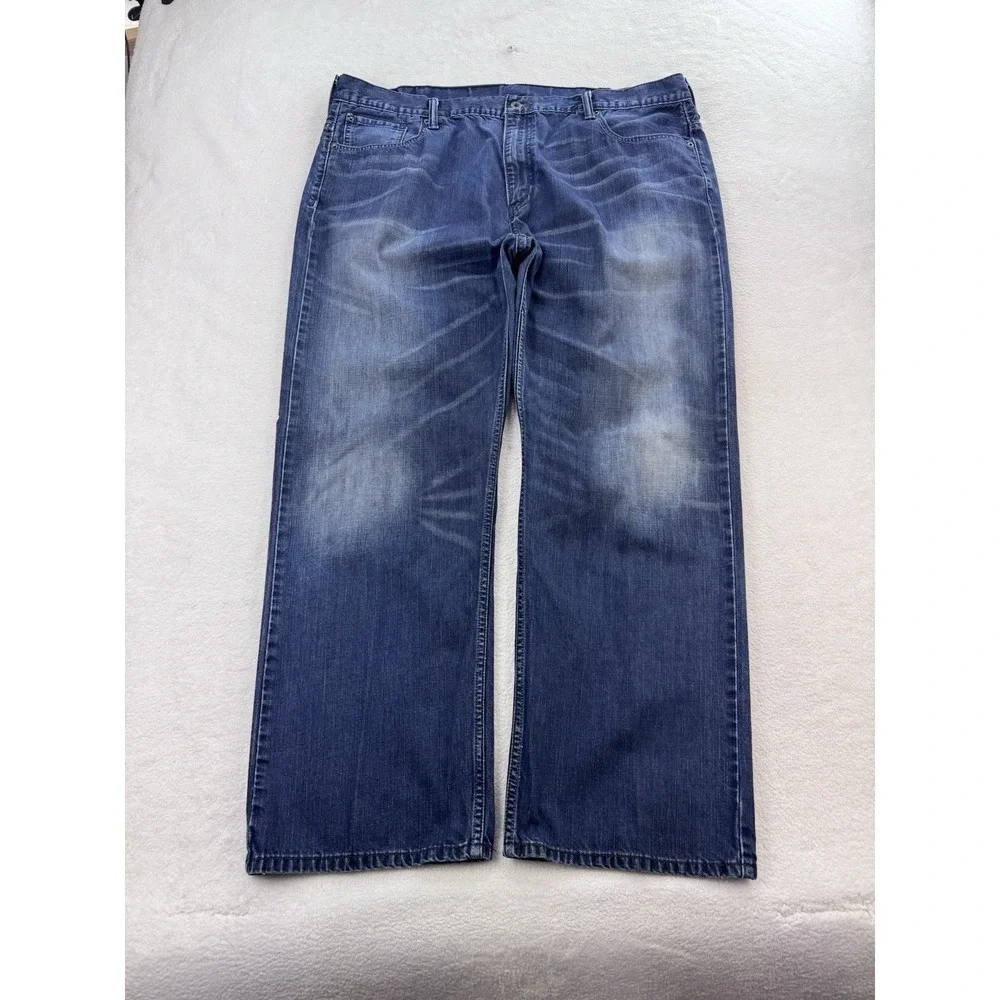 Levis 569 Jeans Men 42x32 Navy Blue Loose Baggy Straight Whisker Distress Denim
